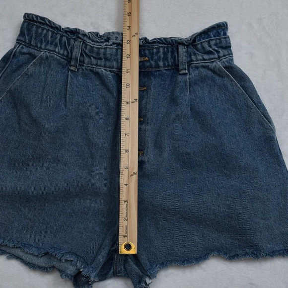 ZARA High Rise Denim Shorts Button Fly Sz 8 Elastic Waist 90s Western Grunge - Picture 13 of 16